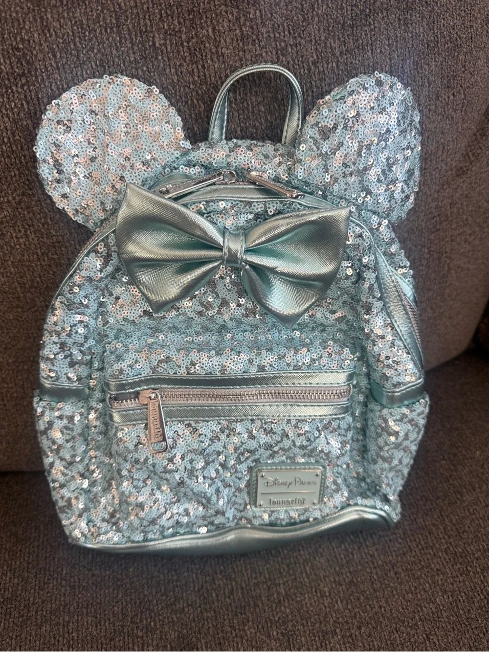 Loungefly Sequin Minnie Ear Backpack in Shimmery Aqua